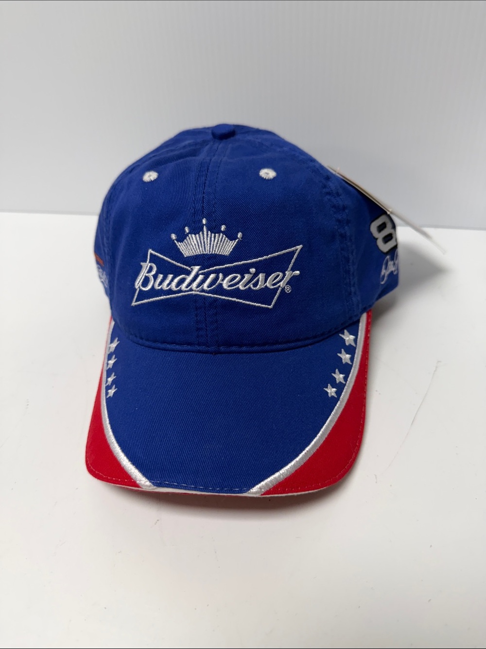 Dale Jr Budweiser Royal Blue Cap with Red Brim and White Trim